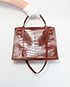 Kelly Sellier 32cm Shiny Porosus Crocodile in Miel, back view